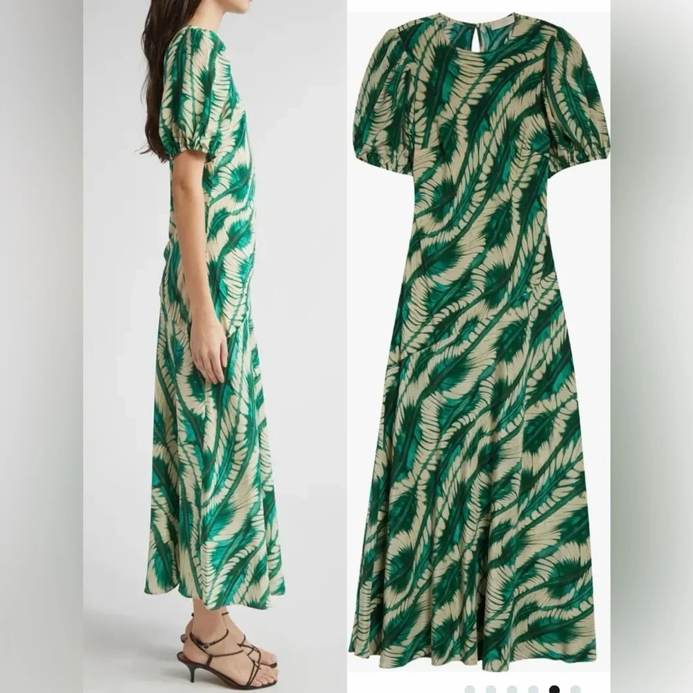 NEW Ulla Johnson Ines Puff Sleeve Silk Maxi green Dress sz 2 - Picture 2 of 9